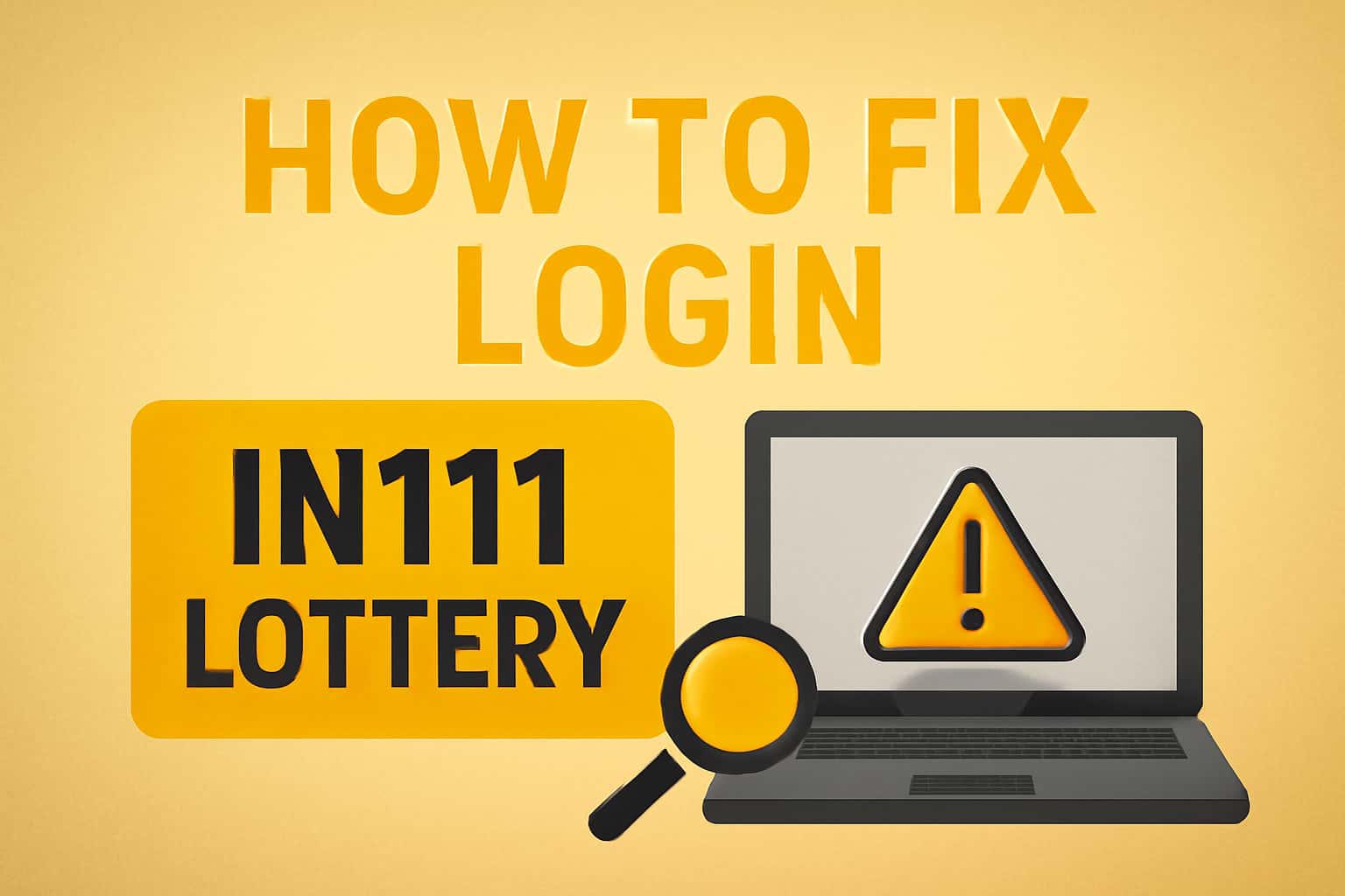 Informational scene illustrating the process of fixing login issues for IN111 Lottery.