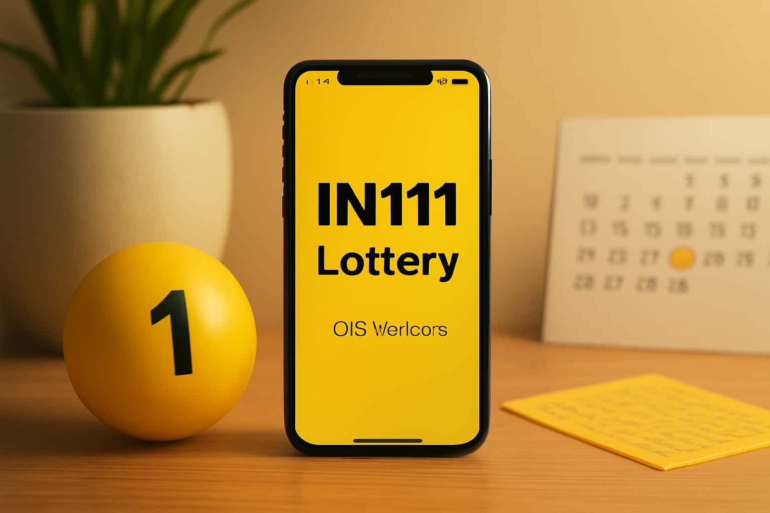 Informational scene depicting the IN111 Lottery iOS Version with a modern design.
