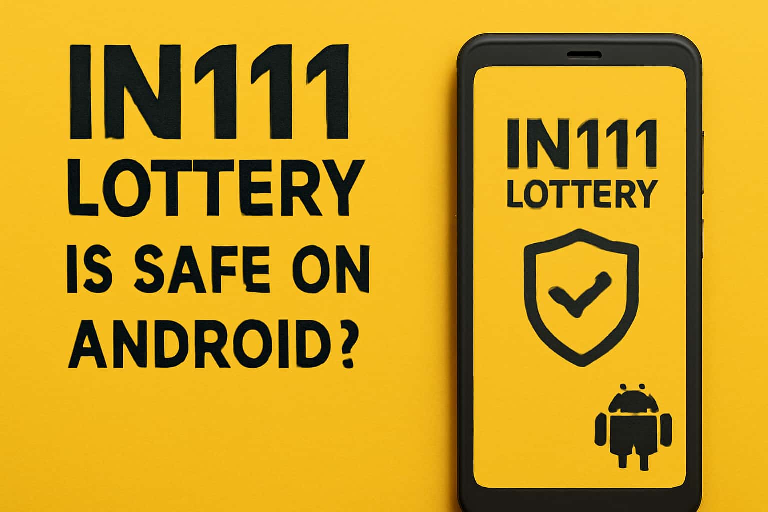 Informational graphic depicting the safety aspects of the IN111 Lottery app on Android devices.