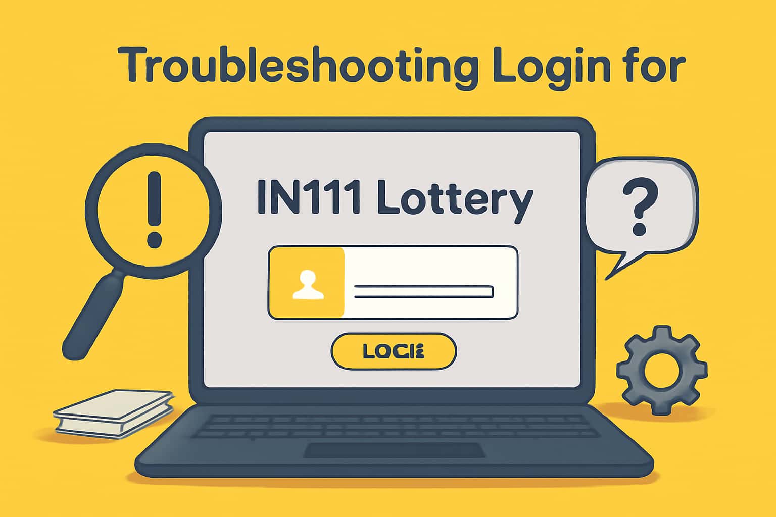 A conceptual image illustrating troubleshooting login issues for the IN111 Lottery application.