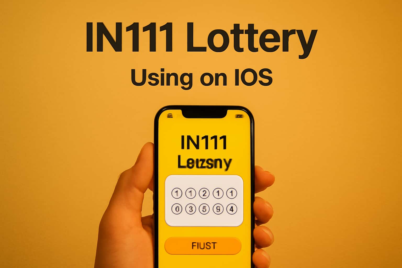 Visual representation of using IN111 Lottery application on iOS devices.