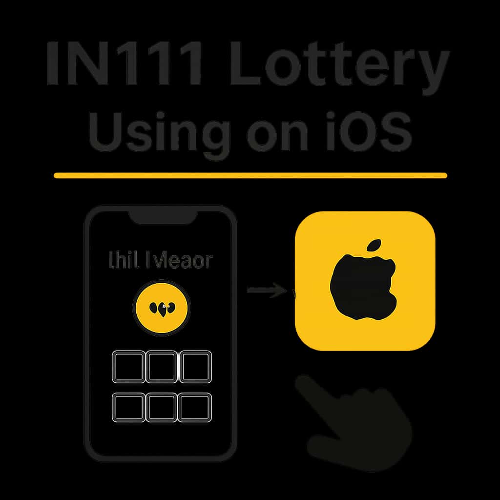 Illustration explaining features of IN111 Lottery on iOS.